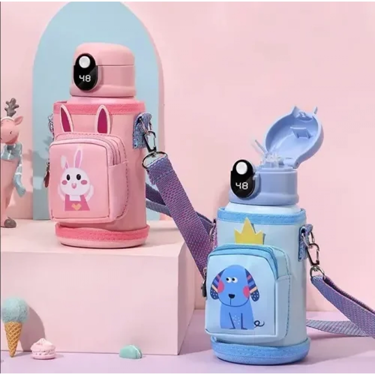 Παιδικό μπουκάλι νερού μονωμένο από ανοιξείδωτο ατσάλι με τσαντάκι - ροζ - Image 3