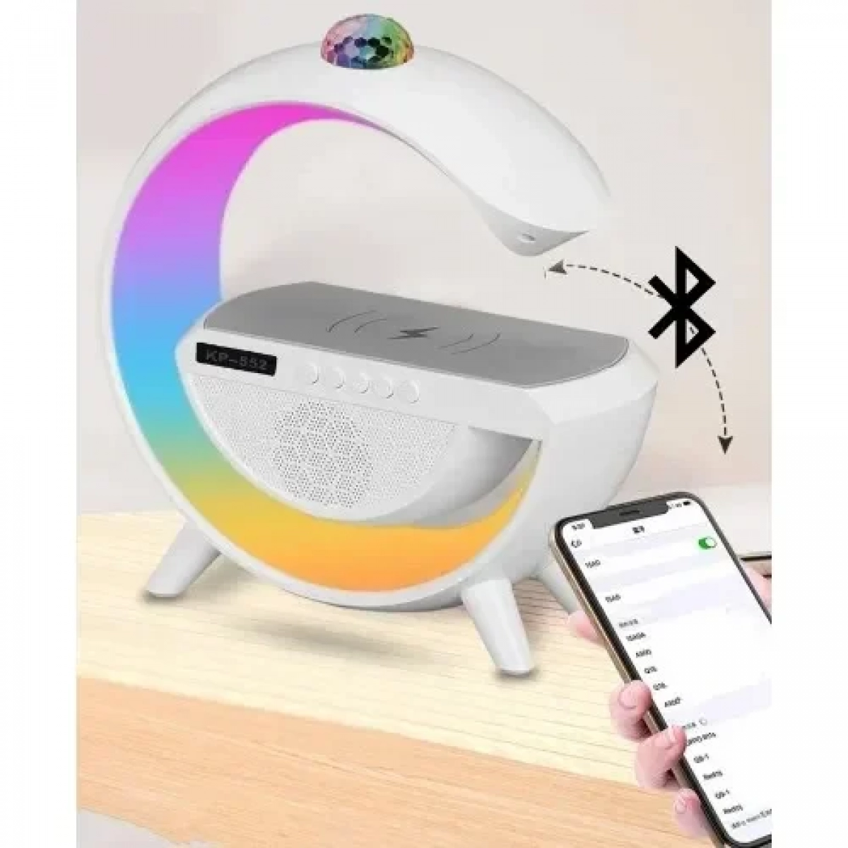 Πολυλειτουργικό Φωτιστικό LED RGB με Ασύρματη Βάση Φόρτισης και Ηχείο Bluetooth 30x30 εκ. OKOP Kp-552