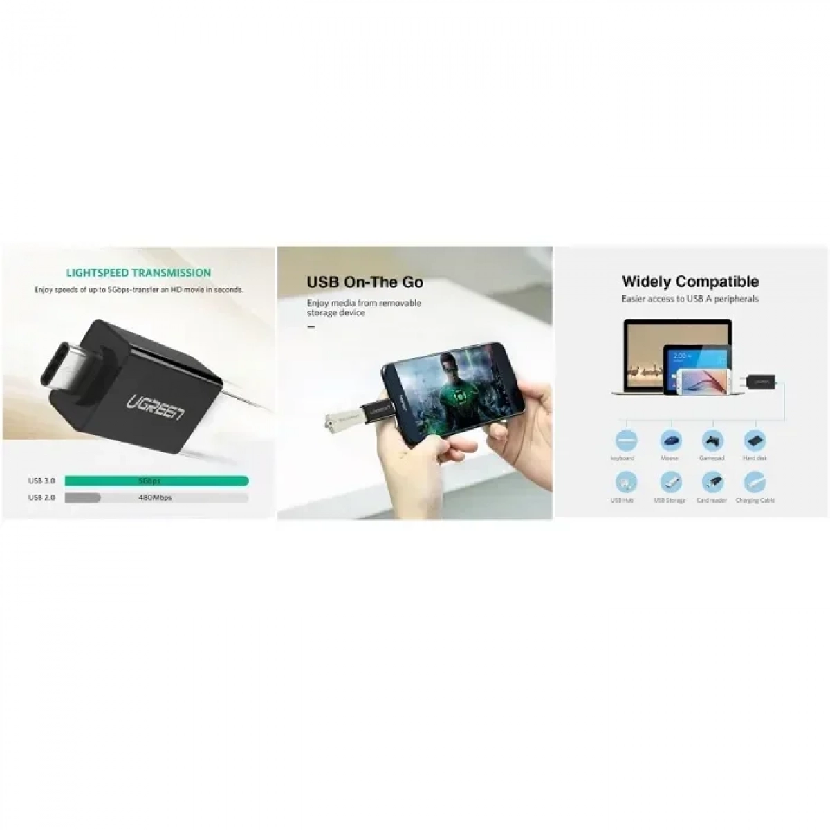 Προσαρμογέας OTG TYPE C 3.1 σε USB 3.0 UGREEN US173 20808 Μαύρο