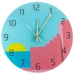 Ξύλινο Ρολόι Τοίχου Quartz Διαμέτρου 30cm με Αριθμούς Πολύχρωμο 23377