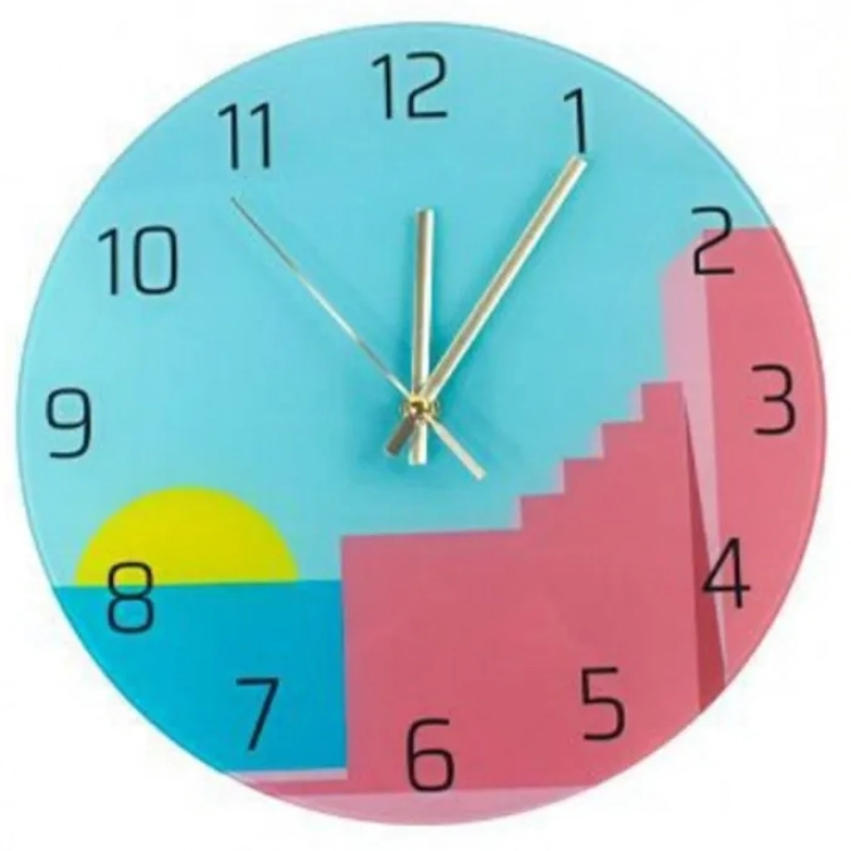 Ξύλινο Ρολόι Τοίχου Quartz Διαμέτρου 30cm με Αριθμούς Πολύχρωμο 23377