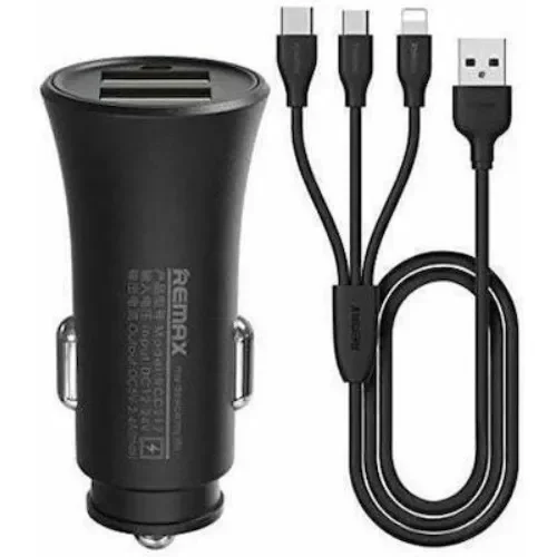 Φορτιστής Αυτοκινήτου Remax RCC236 2.4A με 2 x USB και Καλώδιο 3 σε 1 Μαύρο
