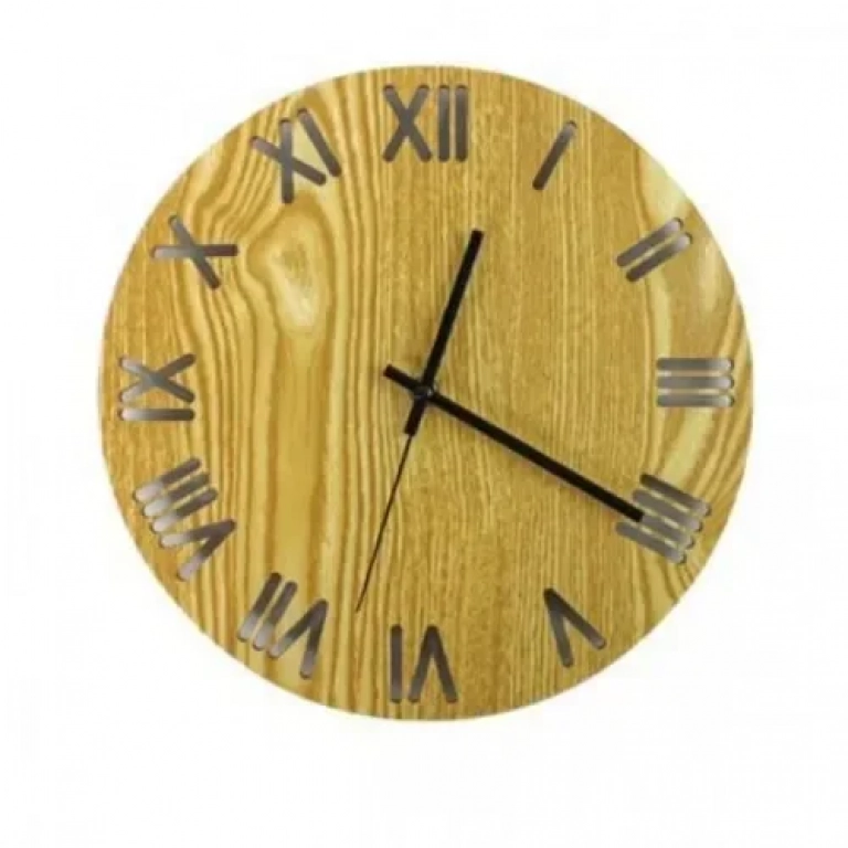 Ξύλινο Ρολόι Τοίχου Quartz Vintage Διαμέτρου 30cm με Λατινικούς Αριθμούς 23367