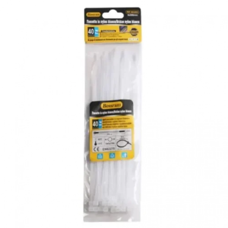 Δεματικά Καλωδίων Tie Wraps Λευκά 20x0.4 cm 40 τμχ Bossram 683463