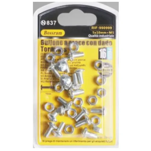 Σετ Βίδες Σταυρού Με Παξιμάδια 5X10Mm + M5 Σετ 16 Τμχ Bossram 990999