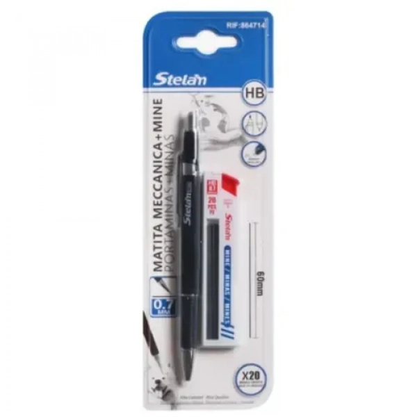 Μηχανικό Μολύβι HB 0.7mm + 20 Μύτες Μαύρο Stelan 864714