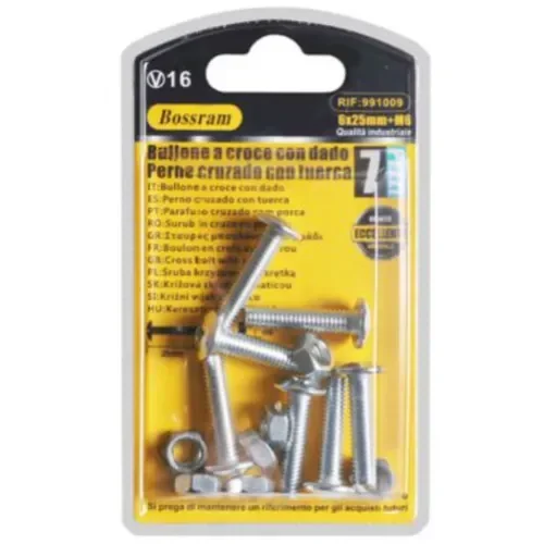 Σετ Βίδες Σταυρού Με Παξιμάδια 6X25Mm + M6 Σετ 7 Τμχ Bossram 991009