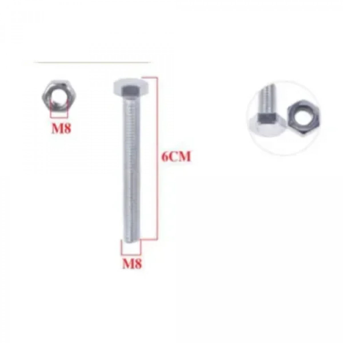 Βίδες εξάγωνες M8x60mm+M8 Σετ 3 τμχ Bossram 620341