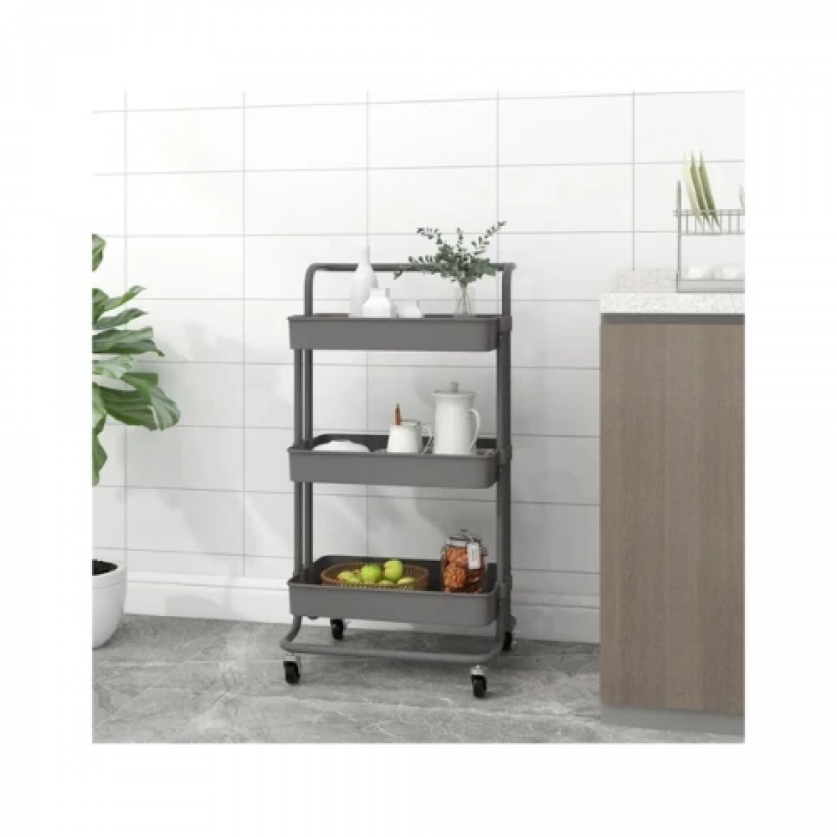 Τρόλει Κουζίνας Μεταλλικό 3 Θέσεων 45x35x87cm σε Γκρι Χρώμα 21827