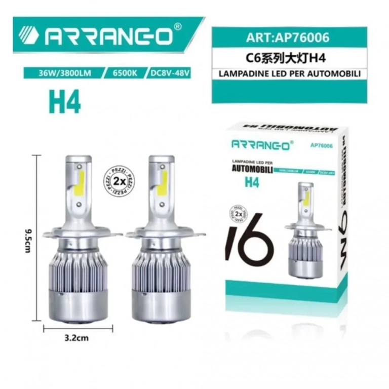 2x ARRANGO C6 Λαμπτήρες LED SMD H4 Φώτα Πορείας 36W 6500K 3800Lm - Photo1