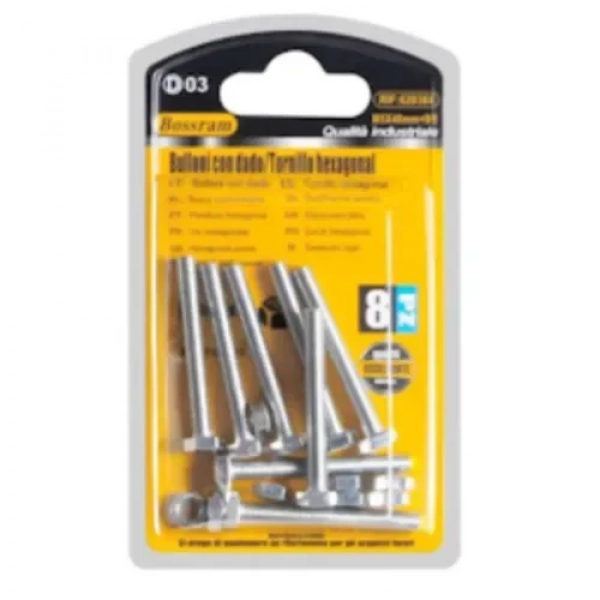 Βίδες εξάγωνες με παξιμάδι M5x40mm+M5 Σετ 8 τμχ Bossram 620368