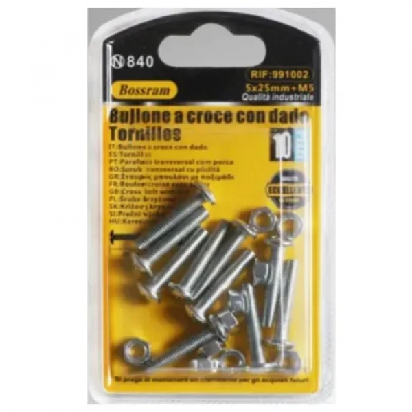 Σετ Βίδες Σταυρού με Παξιμάδια 5x25mm + M5 Σετ 10 τμχ Bossram 991002