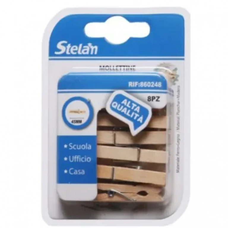 Ξύλινα Μανταλάκια Χειροτεχνίας 45mm 8 τμχ Stelan 860248