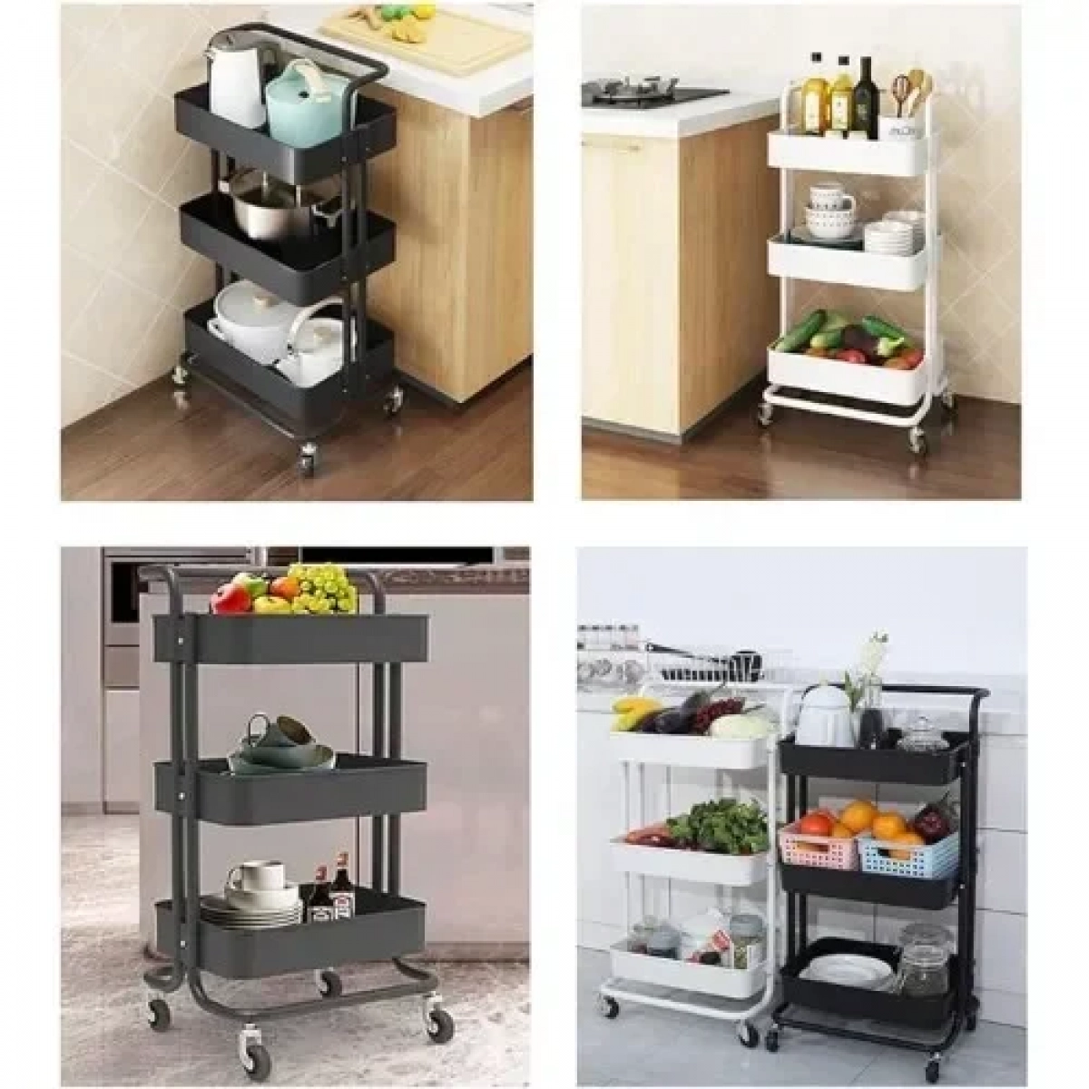 Τρόλει Κουζίνας Μεταλλικό 3 Θέσεων 45x35x87cm σε Μαύρο Χρώμα 218276