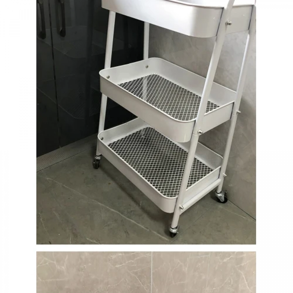 Τρόλει Κουζίνας Μεταλλικό 3 Θέσεων 45x30.5x77cm σε Λευκό Χρώμα 21814