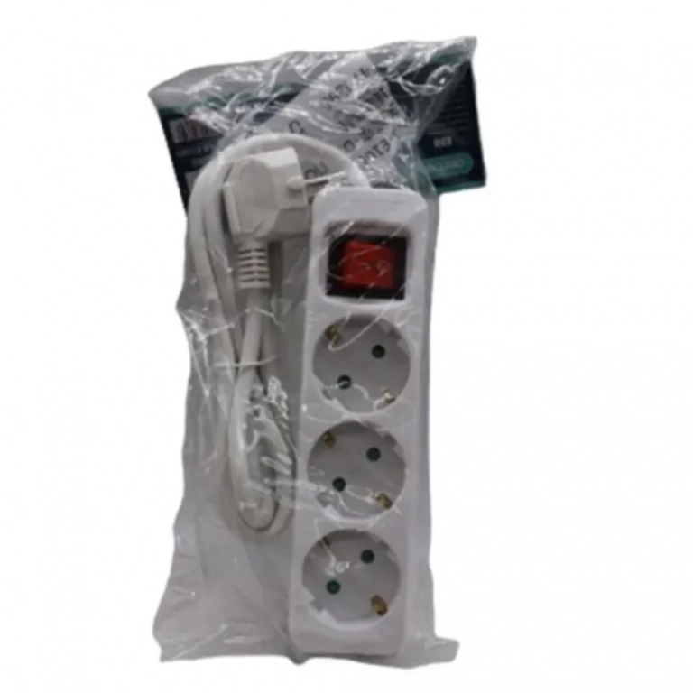 AB-E1069 Πολύπριζο 3 Θέσεων 1,5μ. με Διακόπτη - Λευκό - Photo1