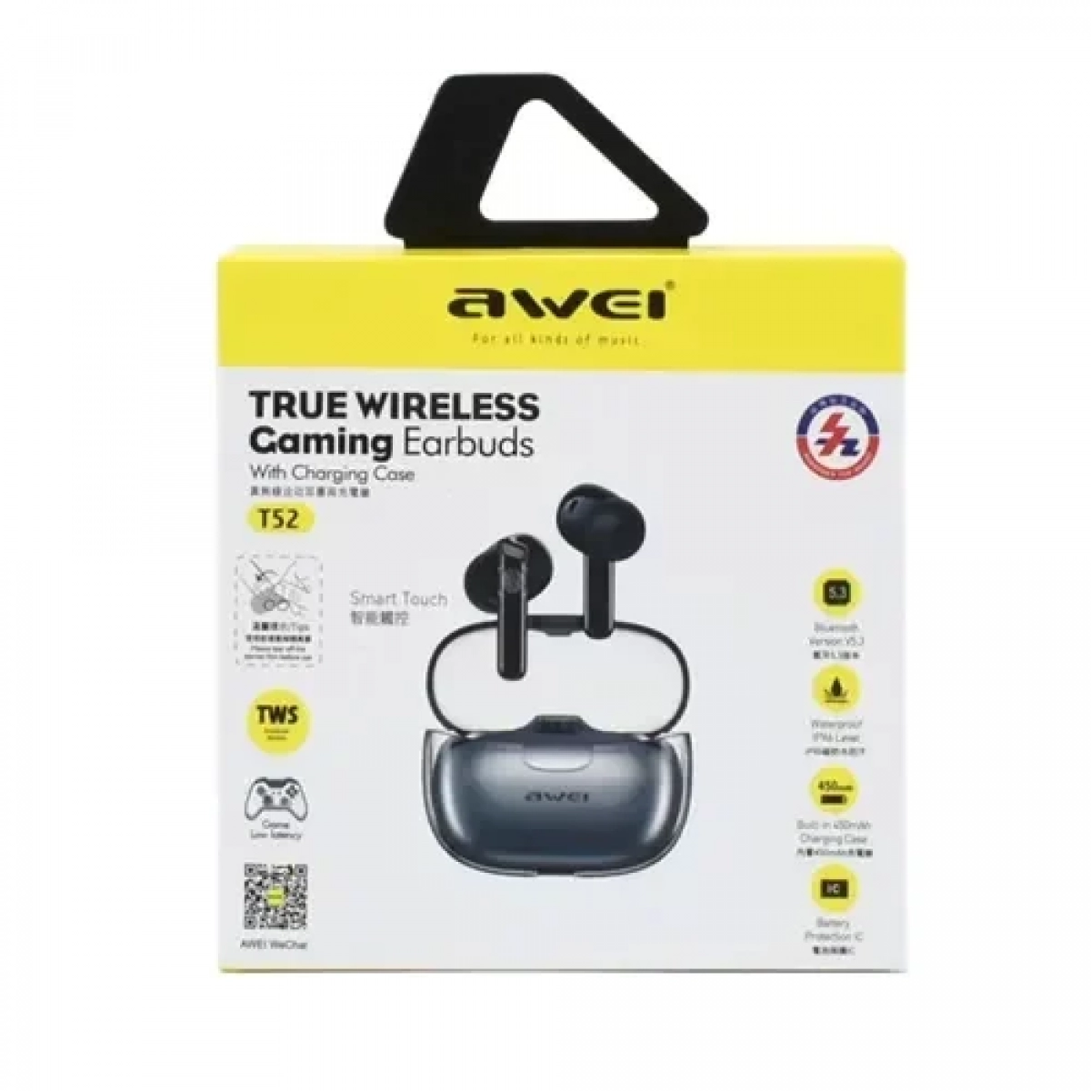 Ασύρματα ακουστικά Bluetooth 5.3 με θήκη φόρτισης Awei T52 – μαύρο - Image 2