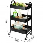 Τρόλει Κουζίνας Μεταλλικό 3 Θέσεων 45x30.5x77cm σε Μαύρο Χρώμα 21815