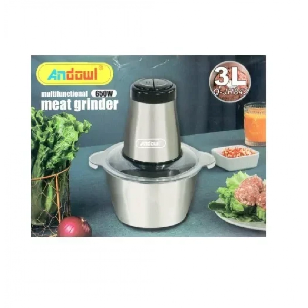 Andowl Q-JR842 Ηλεκτρικός πολυκόφτης μπλέντερ Multi Blender 650W με ανοξείδωτο δοχείο 3.0L - Image 2