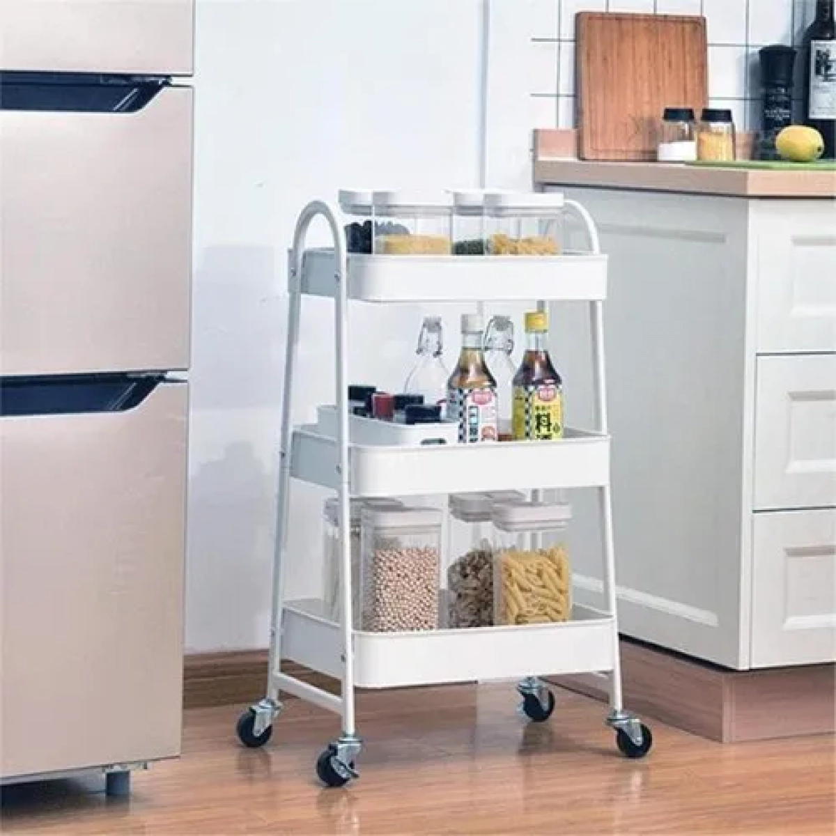 Τρόλει Κουζίνας Μεταλλικό 3 Θέσεων 45x30.5x77cm σε Λευκό Χρώμα 21814