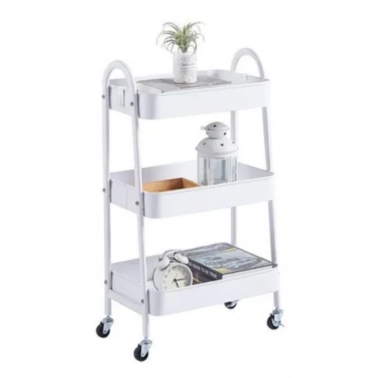 Τρόλει Κουζίνας Μεταλλικό 3 Θέσεων 45x30.5x77cm σε Λευκό Χρώμα 21814