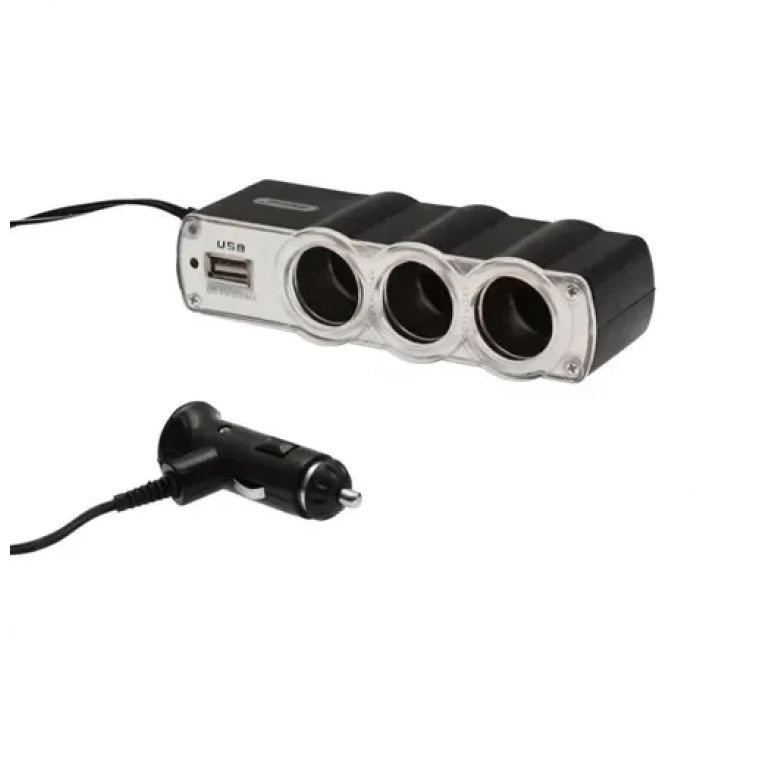 Πολύπριζο αναπτήρα αυτοκινήτου 12V 60W με 3 παροχές και 1 θύρα USB Q-CA24 Andowl