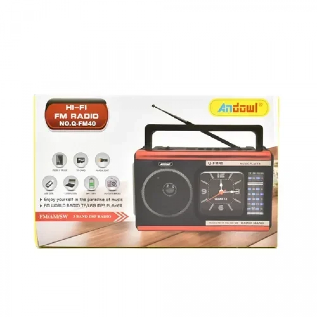 Ραδιόφωνο με ρολόι & ηχείο Bluetooth με φακό Andowl Q-FM40 – κόκκινο, μαύρο - Image 5