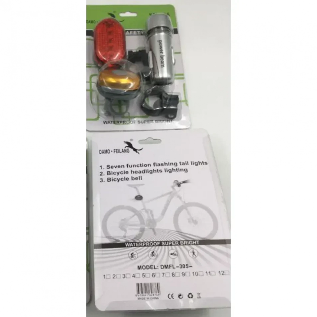 Σετ Φωτισμού Ποδηλάτου Led 3 Τεμαχίων SX-305 με Κουδουνάκι Κίτρινο
