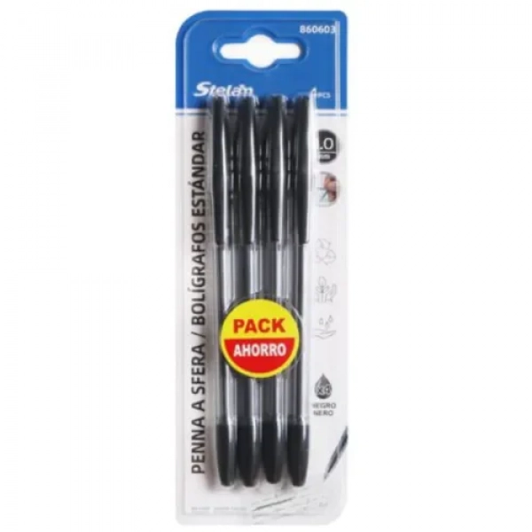 Στυλό Ballpoint 1.0mm με Μαύρο Mελάνι Σετ 4 τμχ Stelan 860603