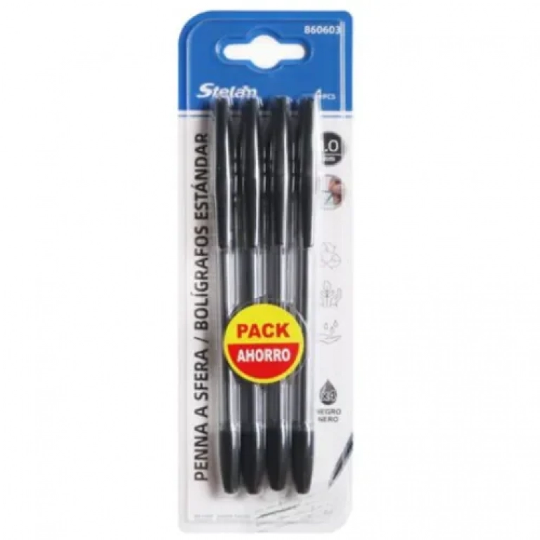 Στυλό Ballpoint 1.0mm με Μαύρο Mελάνι Σετ 4 τμχ Stelan 860603
