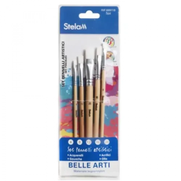 Πινέλα Ζωγραφικής Πλακέ Σετ 5 τμχ Stelan 689118