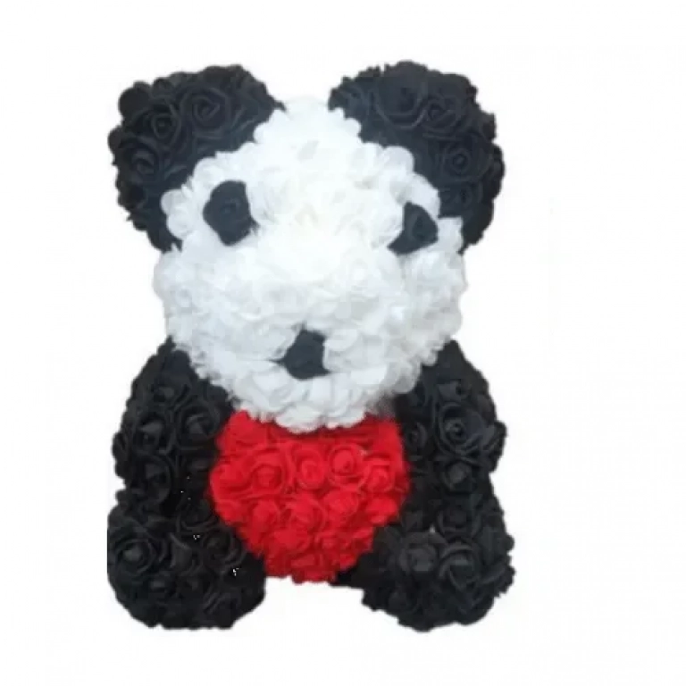 Αρκουδάκι Panda 40cm από τεχνητά τριαντάφυλλα με Καρδιά Rose Bear SDS-23861