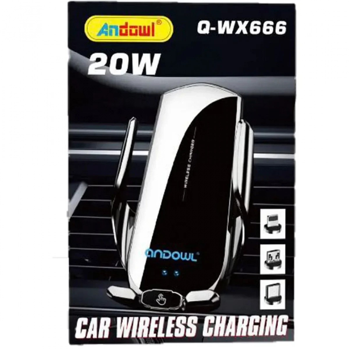 Andowl Q-WX666 Βάση Κινητού Αυτοκινήτου με Ρυθμιζόμενα Άγκιστρα και Ασύρματη Φόρτιση - Μαύρη - Image 3