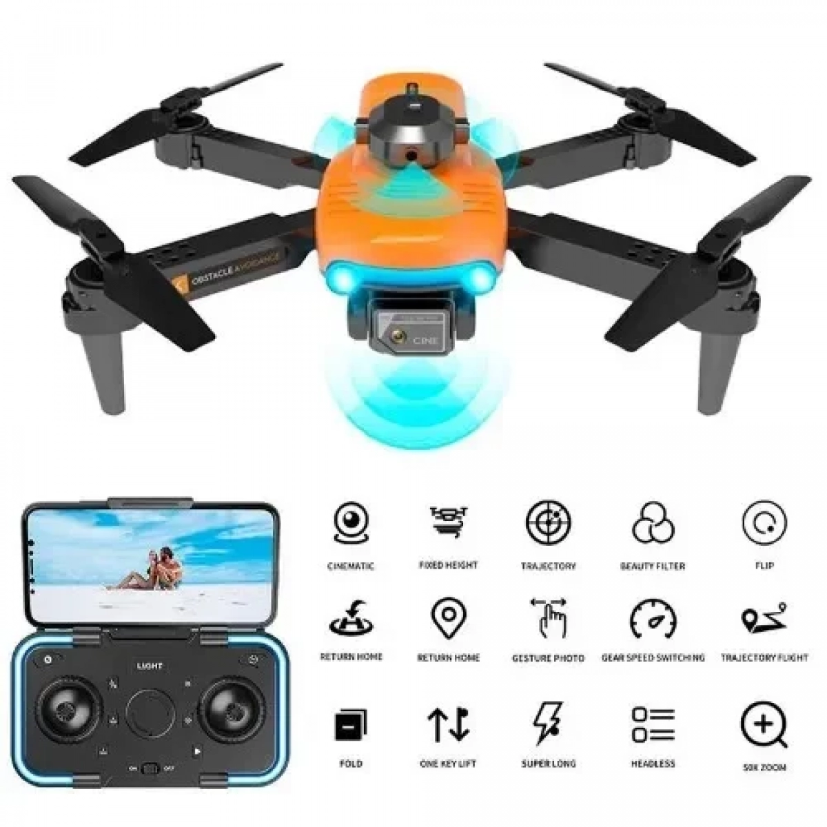 Drone 4K HD / FPV / 50x zoom F187 σε Πορτοκαλί Χρώμα