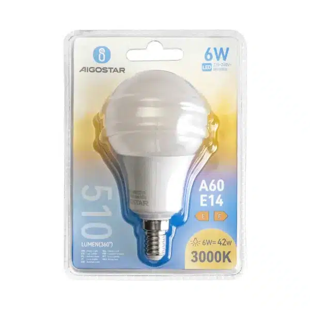 Λάμπα LED A60 E14 6W 3000K Θερμό Λευκό Aigostar