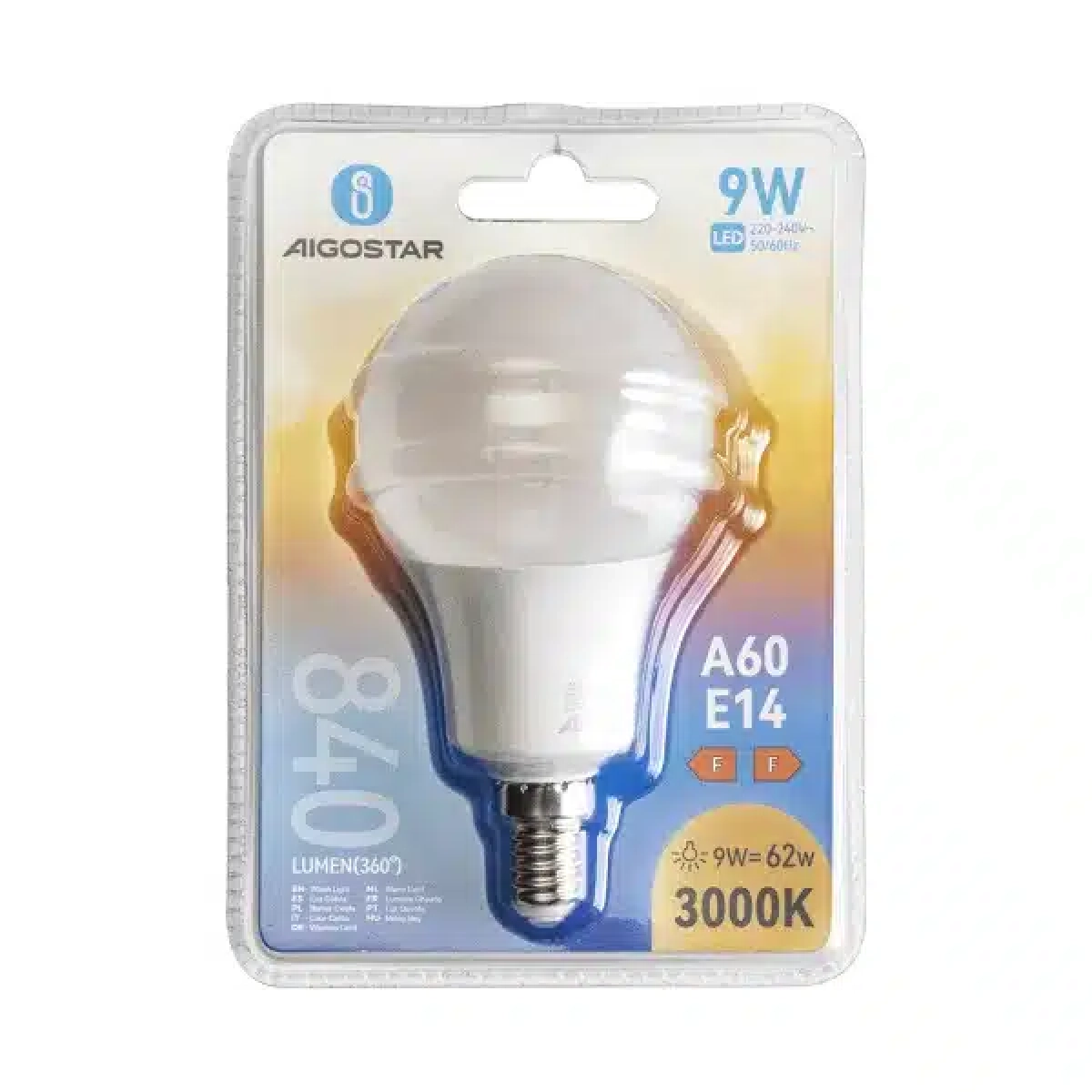 Λάμπα LED A60 E14 9W 3000K Θερμό Λευκό Aigostar