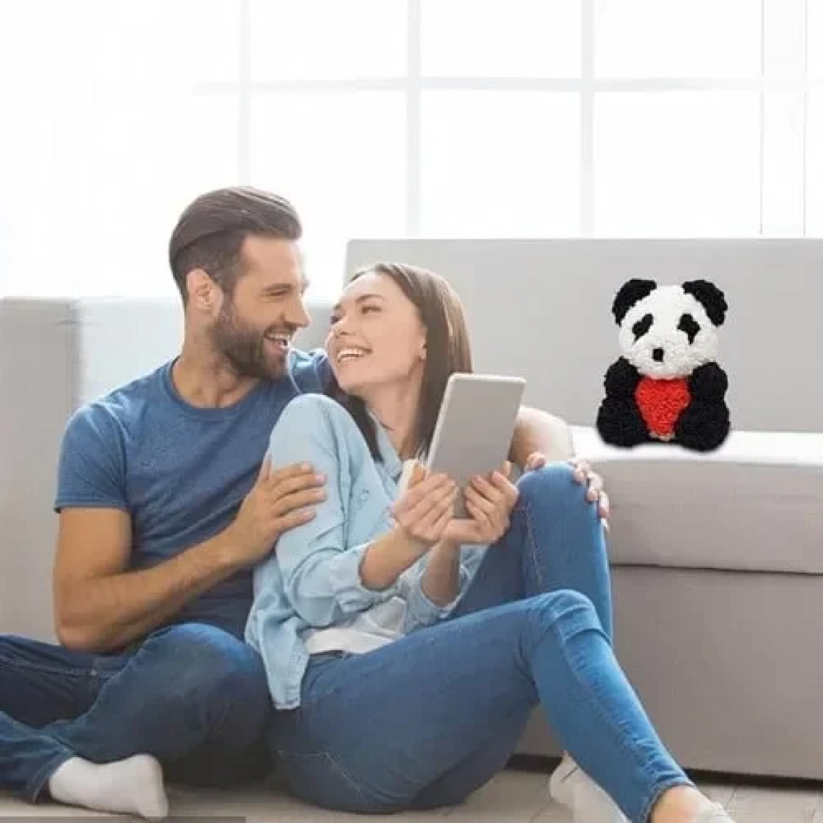 Αρκουδάκι Panda 40cm από τεχνητά τριαντάφυλλα με Καρδιά Rose Bear SDS-23861