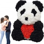 Αρκουδάκι Panda 40cm από τεχνητά τριαντάφυλλα με Καρδιά Rose Bear SDS-23861