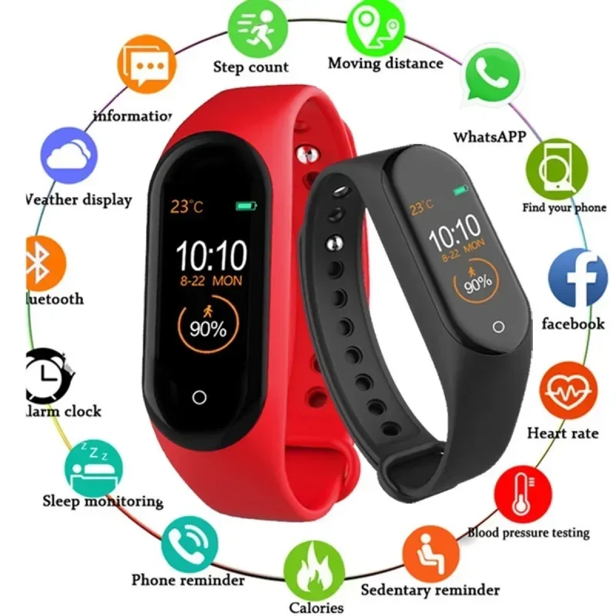 Smart Band Ρολόι με Bluetooth – M4 – OEM, σε κόκκινο χρώμα