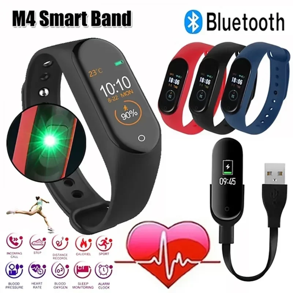 Smart Band Ρολόι με Bluetooth – M4 – OEM, σε κόκκινο χρώμα