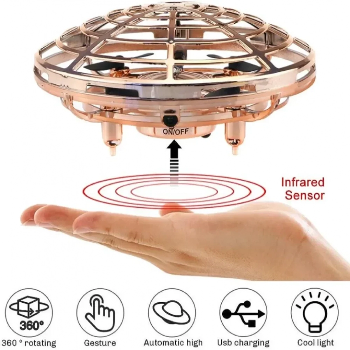 UFO Interactive Aircraft MINI-DRONE Without Radio Control, σε χρυσό χρώμα και ΔΩΡΟ η λαμπάδα - Image 4
