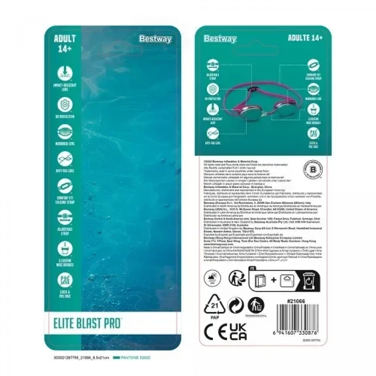 Παιδικά Γυαλάκια Θαλάσσης Elite Blast Pro σε Ροζ χρώμα Bestway 21066