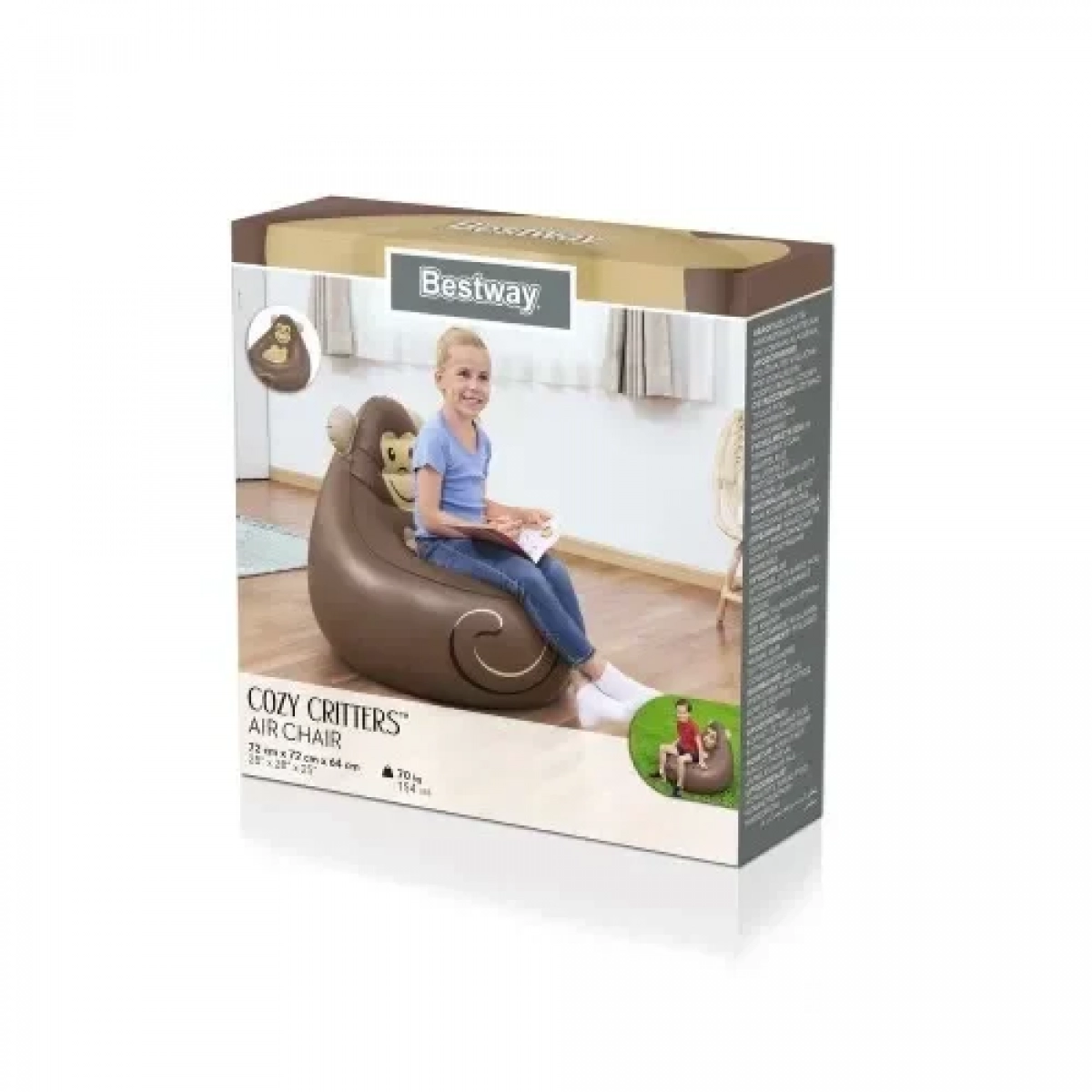Παιδική Φουσκωτή Πολυθρόνα Πιθηκάκι 72x72x64 cm Bestway Cozy Critters 75116