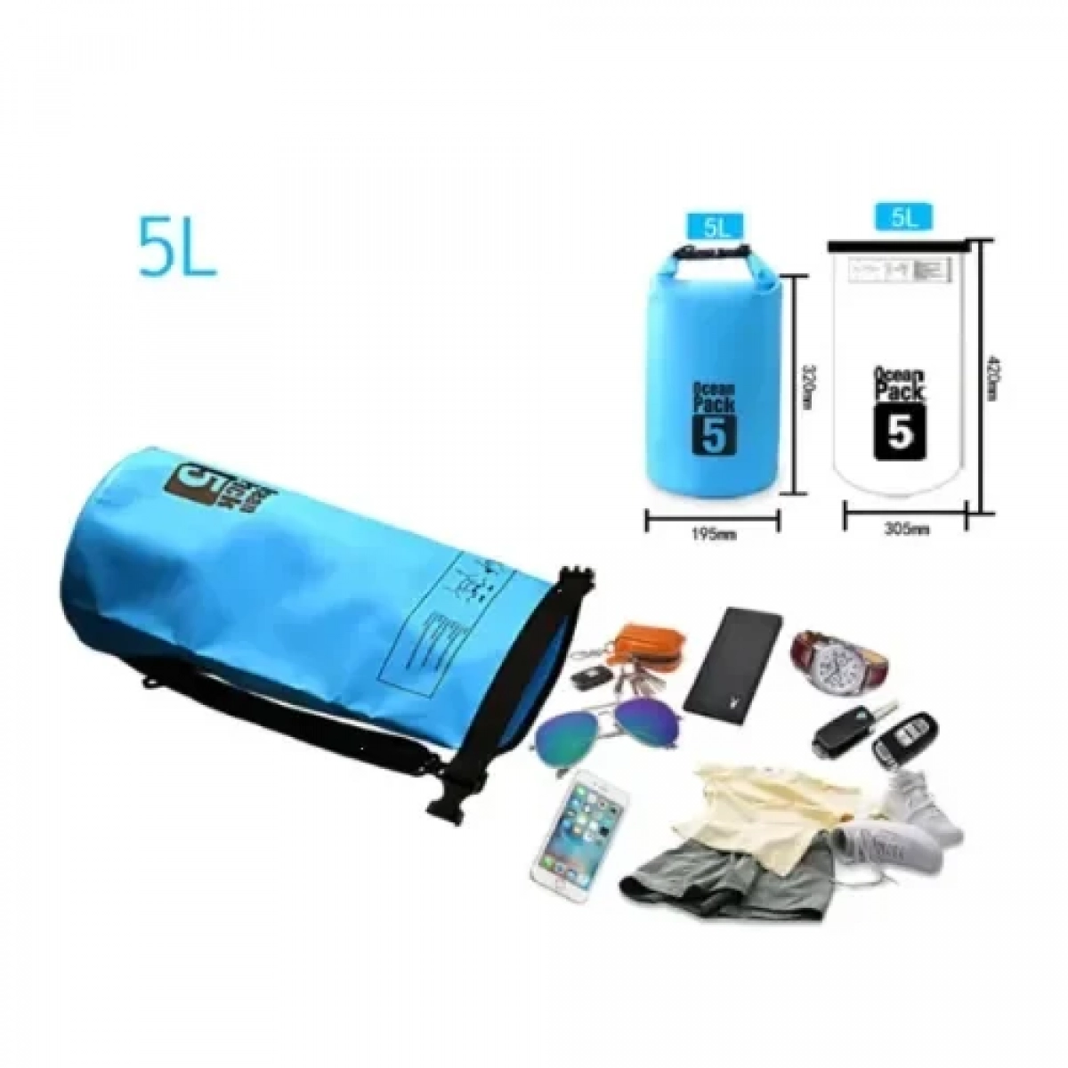 Αδιάβροχος Αεροστεγής Σάκος Ocean Pack 5L με Λουρί Ώμου που Επιπλέει στο Νερό