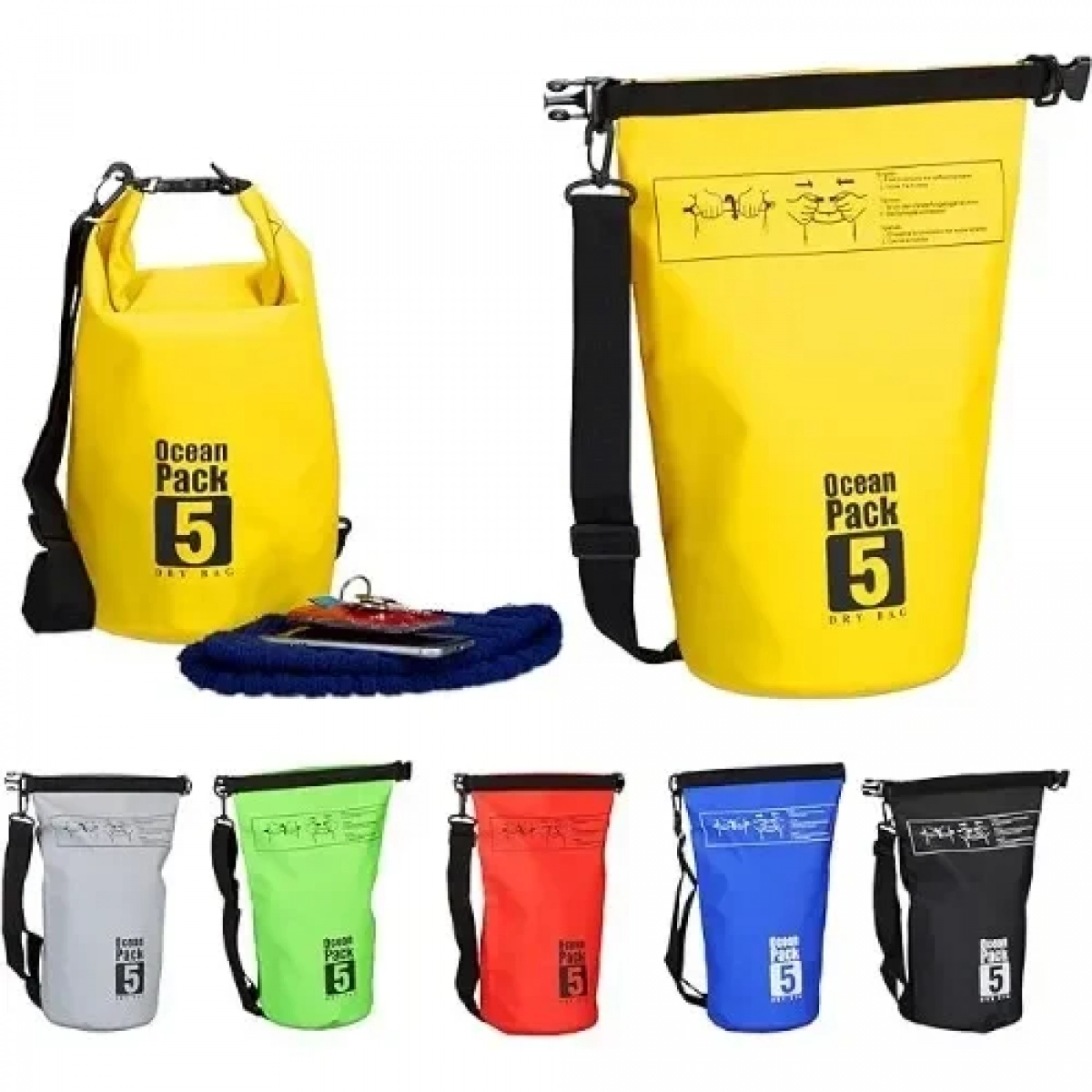 Αδιάβροχος Αεροστεγής Σάκος Ocean Pack 5L με Λουρί Ώμου που Επιπλέει στο Νερό 170230 - Κίτρινο