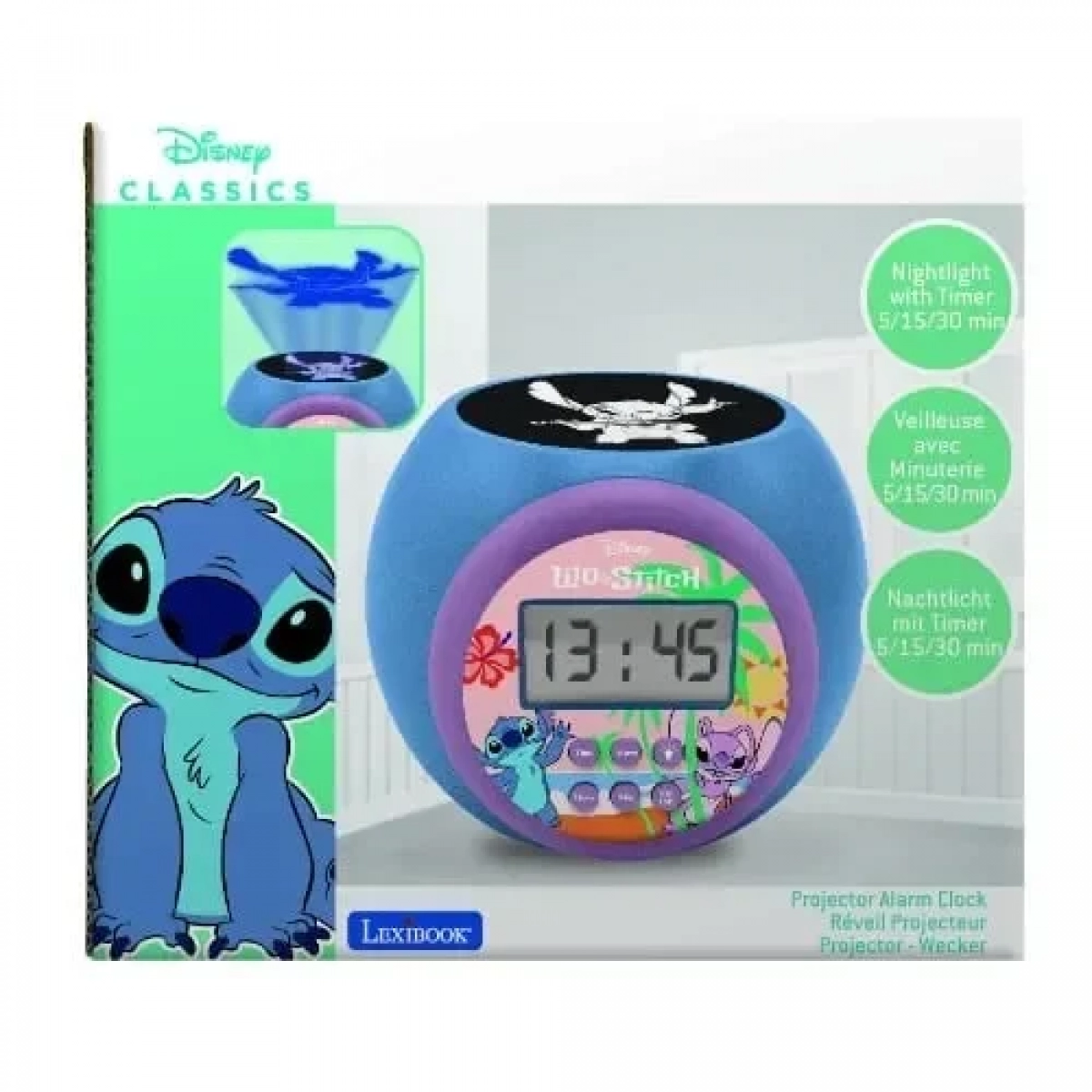 Ψηφιακό Ρολόι Επιτραπέζιο με Ξυπνητήρι Stitch Projector Lexibook RL977D