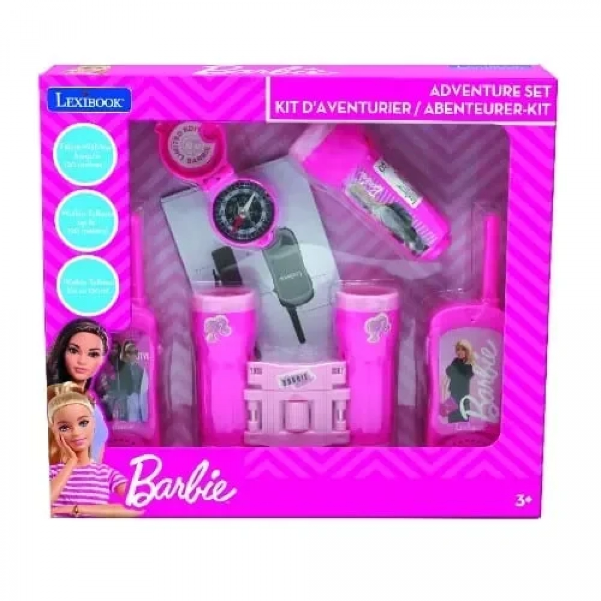 Lexibook Σετ Περιπέτειας Barbie με Walkie Talkies Εμβέλειας έως 120m, Κιάλια, Φακό & Πυξίδα RPTW12BB