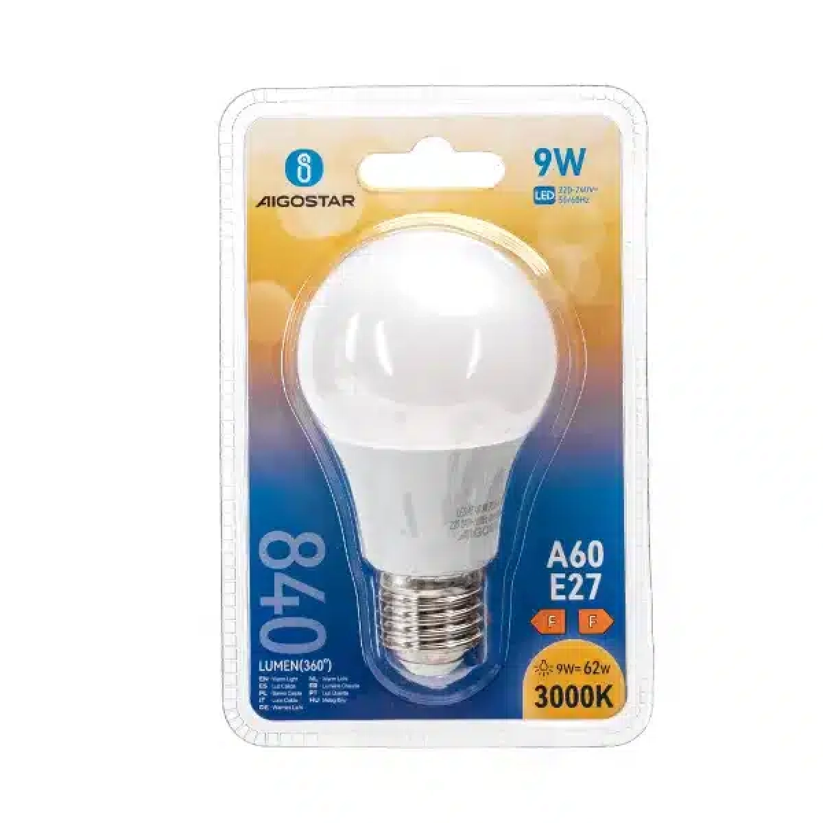 Λάμπα LED A60 E27 9W 3000Κ Θερμό Λευκό Aigostar