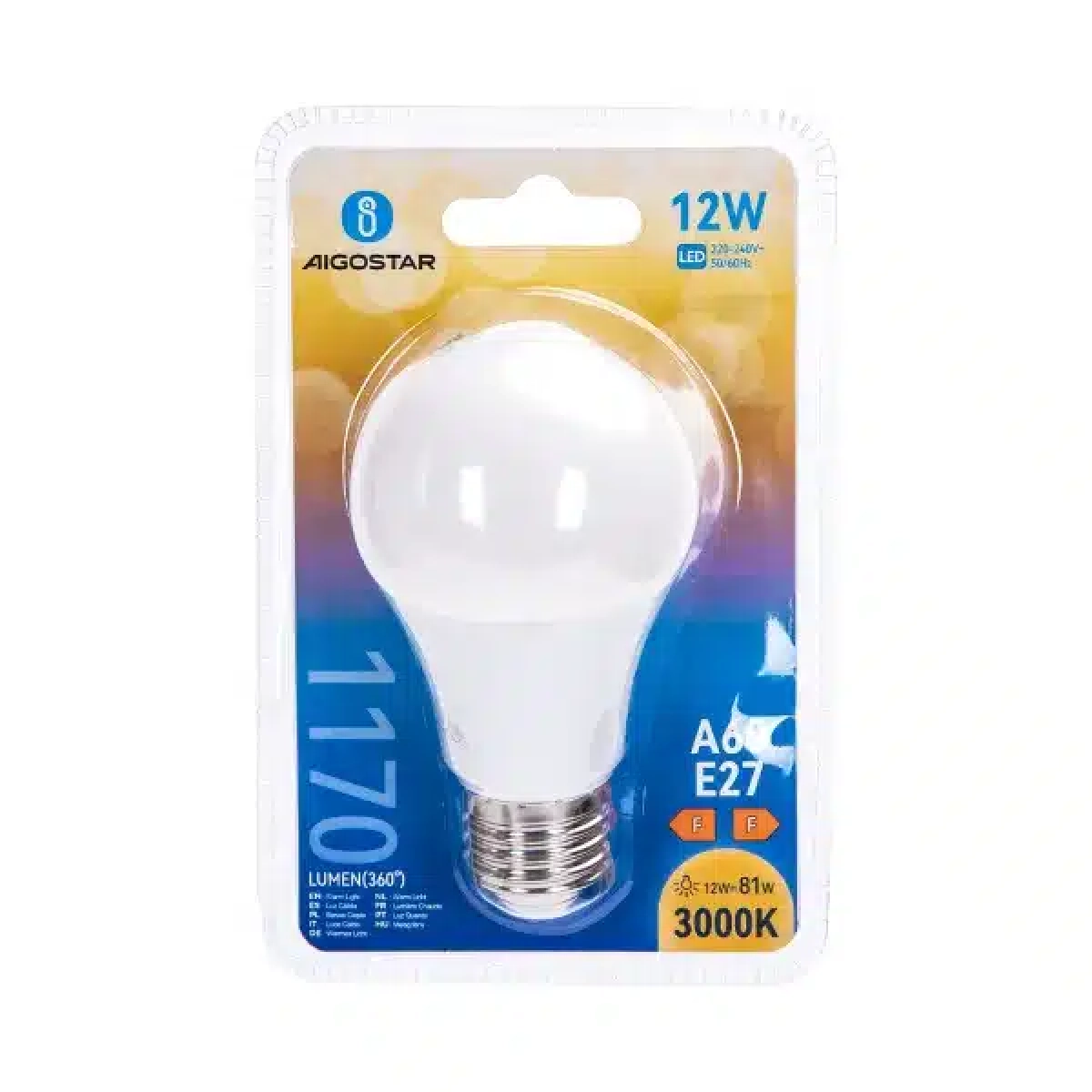 Λάμπα LED A60 E27 12W 3000Κ Θερμό Λευκό Aigostar