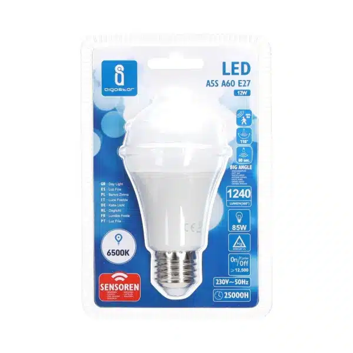 Λάμπα LED με αισθητήρα υπερύθρων A60 E27 12W 3000Κ Θερμό Λευκό Aigostar